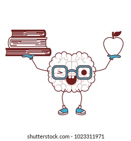 comic brain lifting books and apple kawaii character