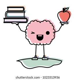 comic brain lifting books and apple kawaii character