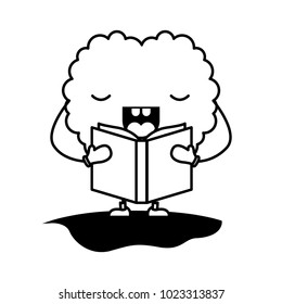 comic brain reading book kawaii character