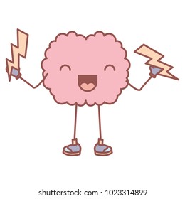 comic brain with thunders kawaii character