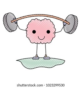 comic brain weight lifting kawaii character