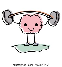 comic brain weight lifting kawaii character