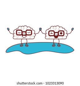 comic brains couple kawaii characters