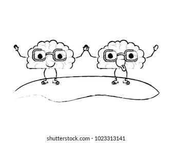 comic brains couple kawaii characters