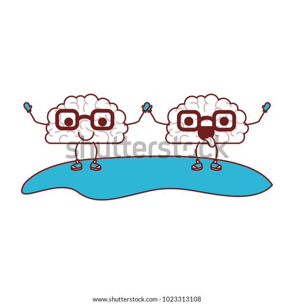 Comic Brains Couple Kawaii Characters Stock Vector Royalty Free