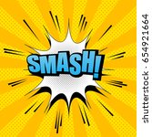 Comic bright background with blue Smash word, white cloud, halftone and sound effects on orange radial background. Vector illustration