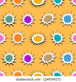 Comic bright elegant seamless pattern with colorful blank speech bubbles on orange background. Vector illustration