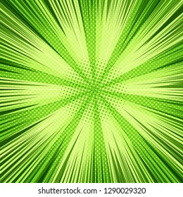 Comic bright green concept with different humor effects. Vector illustration