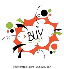 comic bubble buy doodle icon in flat style vector for use on label, like, symbol for internet sites