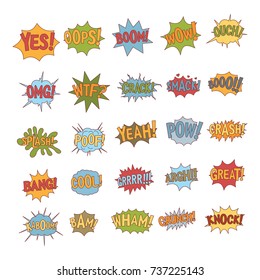 Comic bubble cartoon icons set vector illustration for design and web isolated on white background. Comic bubble vector object for label and advertising