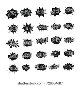 Comic bubble silhouette icons set vector illustration for design and web isolated on white background. Comic bubble vector object for label and advertising