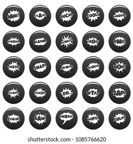 Comic bubble sound icons set. Simple illustration of 25 comic bubble sound vector icons black isolated
