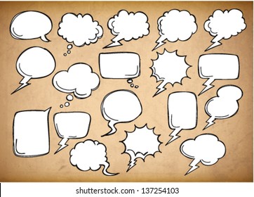 Comic bubble speech hand drawn doodles. Vector Illustration.