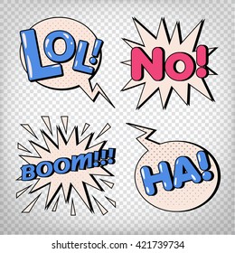Comic Bubbles with Expressions. Pop Art Bubbles. Comic Speech Bubble. Pop Art Elements. Transparent Vector illustration