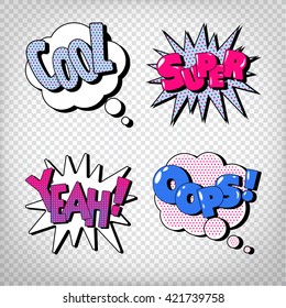 Comic Bubbles with Expressions. Pop Art Bubbles. Comic Speech Bubble. Pop Art Elements. Transparent Vector illustration