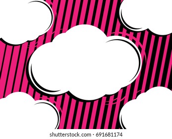 Comic bubbles on black and pink abstract background. Speech bubbles on trendy black stripes on pink wallpaper. EPS10 vector illustration for cartoon, poster, template, banner, web, application.