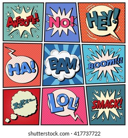 Comic Bubbles Set with Expressions. Halftone Background. Pop Art. Vector illustration