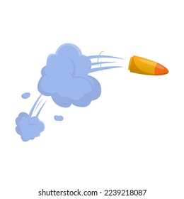 Comic bullet trace cartoon illustration. Gun flash, clouds of smoke on white background. Pop art illustration. Explosion, bang, weapon concept