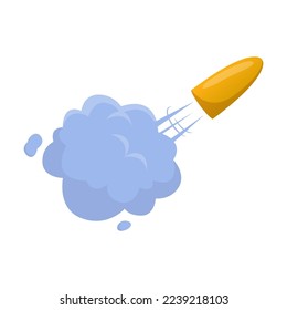 Comic bullet trace cartoon illustration. Gun clouds of smoke on white background. Pop art illustration. Explosion, bang, weapon concept