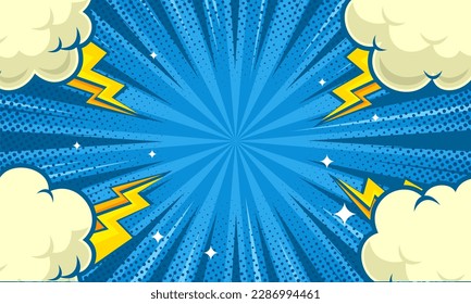 Comic burst blue background with cloud