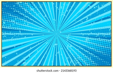 Comic burst blue halftone background 