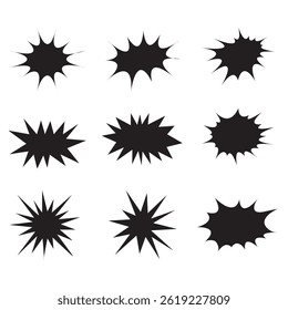 Comic burst explosion vector, comic boom elements, and speech bubbles vector silhouettes.