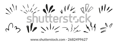 Comic burst manga element with twinkle line and surprise effect. Doodle starburst sketch. Hand drawn sunray sparkle, crayon shine and chalk highlight for attention mark design. Vector illustration