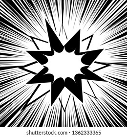 Comic Burst monochrome Konzept mit Sprechblasen und explosiven Strahlen in schwarz-weißen Farben. Vektorgrafik