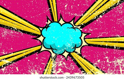 Comic burst pink background with cloud speech bubble in grunge effect