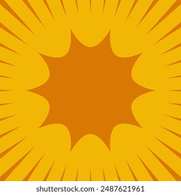 Cuadro naranja de burbuja de discurso de explosión cómica. Forma de globo de diálogo con líneas de velocidad.