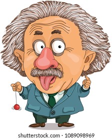 The comic caricature. Cartoon. A funny portrait of the physicist Albert Einstein.  Isolated objects. 
