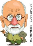 The comic caricature. Cartoon. Vector. A funny portrait of the Austrian psychologist Sigmund Freud with a cigar