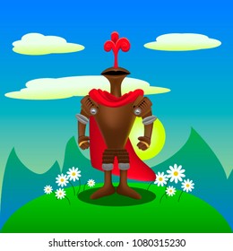 The comic caricature. Cartoon. Vector. 
Funny knight. Travesty cartoon. Character.