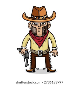 Comic caricature. Cartoon. Vector. Man. Brutal. Knight. Cowboy. Traveler. Characters. Isolated objects.