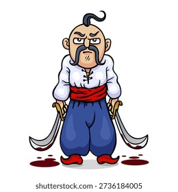 Comic caricature. Cartoon. Vector. Man. Brutal. Knight. Ukraine. Characters. Cossack. Isolated objects.