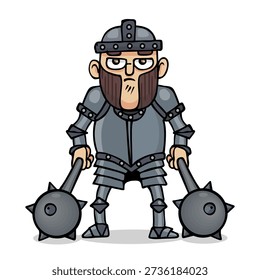 Comic caricature. Cartoon. Vector. Man. Brutal. Knight. Characters. Isolated objects.