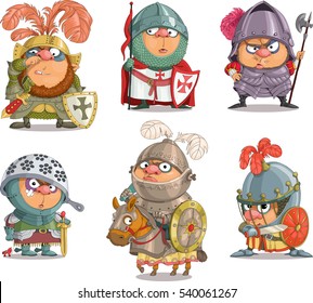 The comic caricature  Cartoon  Vector   Set Funny knights  Travesty cartoon  Characters   Isolated objects 