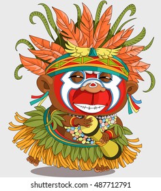The comic caricature. Funny African Papuan. Cartoon. Vector. Travesty cartoon. Characters.  Isolated objects