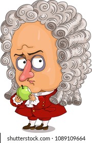 The comic caricature.  A funny portrait of the English physicist Isaac Newton.  Isolated objects.