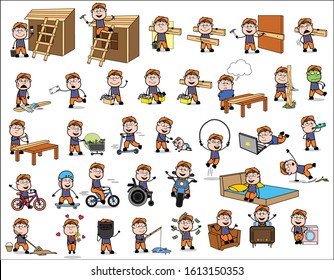 Comic Carpenter - Set of Concepts Vector illustrations