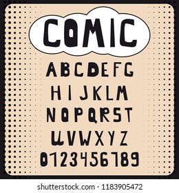 Comic cartoon alphabet set. Letters, numbers for websites, comics, banners. Vector, isolated