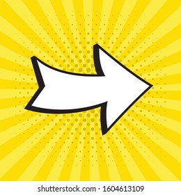 Comic cartoon arrow on halftone background. Pop art style