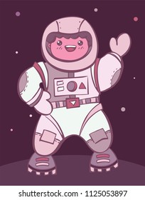 Comic cartoon astronaut boy in space suit landed on planet vector illustration