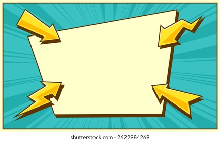 Comic cartoon background with arrow sign pointing center illustration