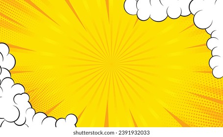 Comic cartoon background with cloud illustration. cloud cartoon in comic style. Comics cloud halftone. comic book style