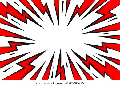 Comic-Zeichentrickhintergrund mit Blitzen und Donner-Power-Effekt. Abstraktes Pop Art Design mit Halbton- und Radialbolzenenergie. Explosionsstrahlen und Geschwindigkeitslinien. Retro Superhelden-Illustration
