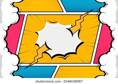 A comic cartoon background typically features vibrant and playful scenery with exaggerated lines, bold colors, and minimalistic details