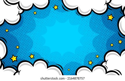 Comic Cartoon Blue Background With Cloud