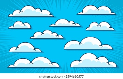 Comic cartoon blue background with cloud set illustration