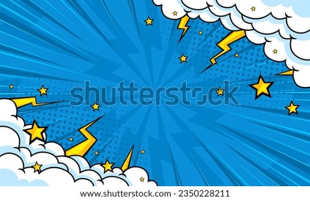 Comic cartoon blue background with cloud